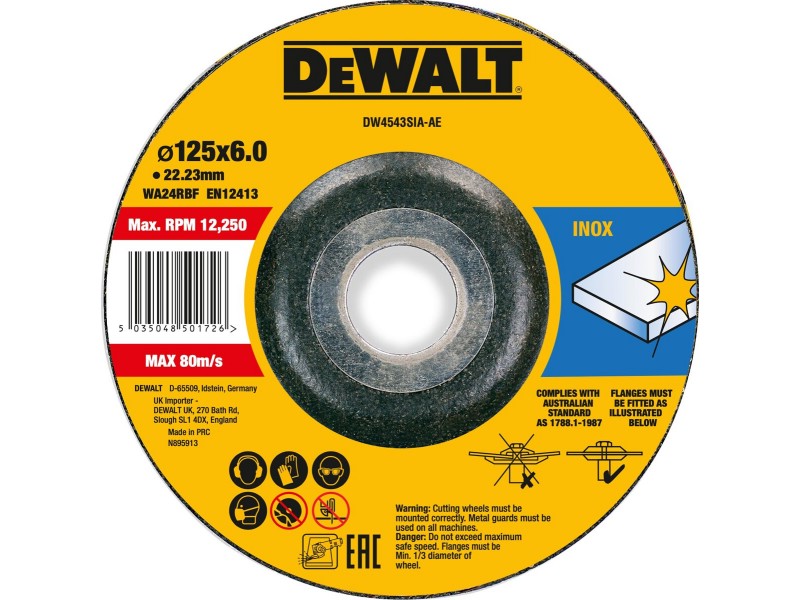 Brusilni disk DeWalt, INOX, dimenzije: 125x6x22,23mm DW4543SIA