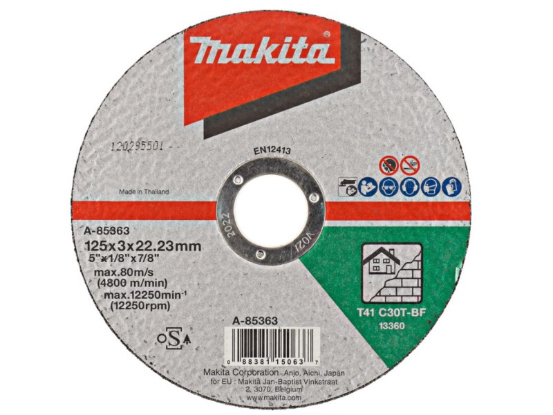 Rezalna plošča za kamen Makita, Dimenzije: 125x3x22,23mm, A-85363