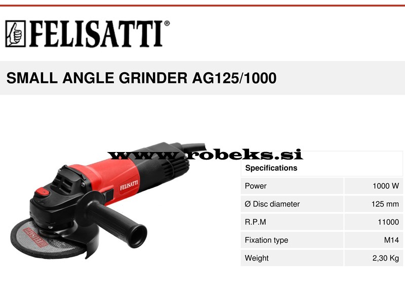 Kotni brusilnik Felisatti AG125/1000S,1010W,125mm