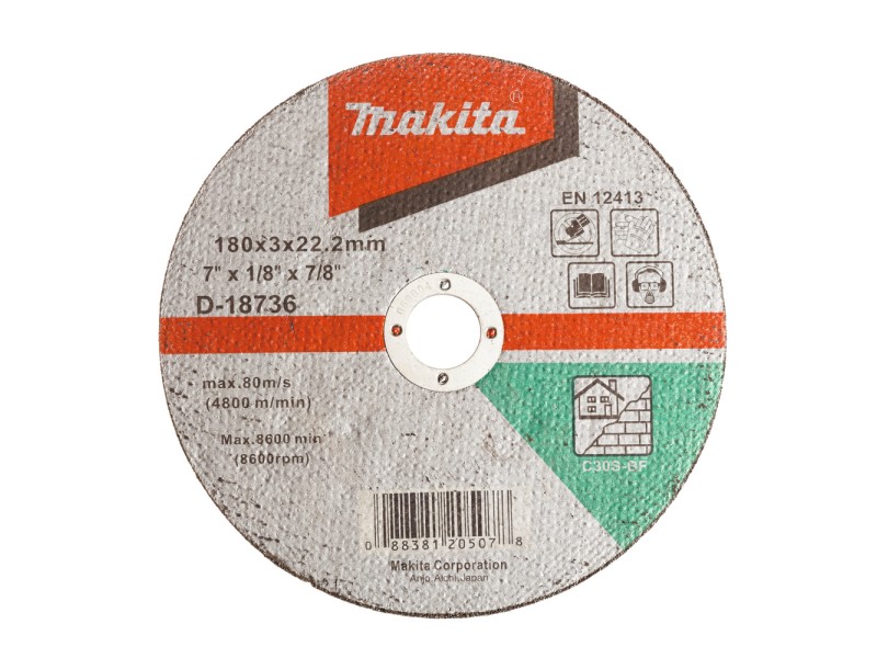 Vbočena brusilna plošča za opeko Makita, Dimenzije: 180x3x22,23mm, D-18736