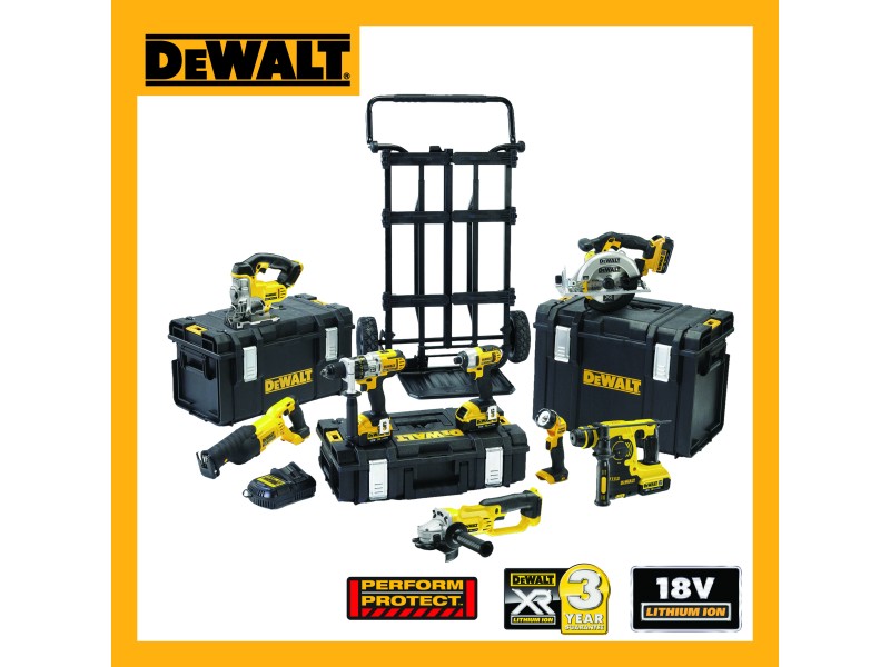 Akumulatorski 8 delni set z kovčki in vozičkom Dewalt, 18V