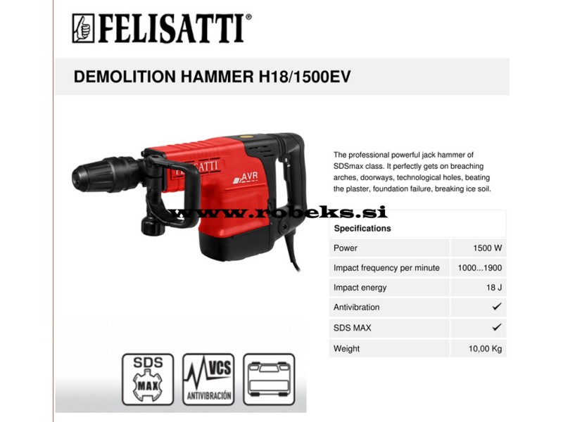 Električno rušilno kladivo Felisatti H18/1500EV,SDS Max