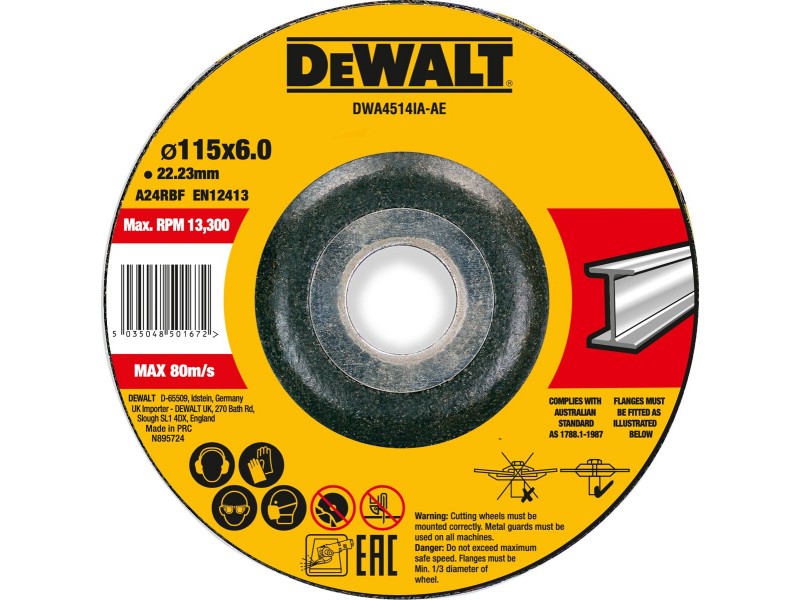 Brusilni disk DeWalt, KOVINA, dimenzije: 115x6x22,23mm DWA4514IA