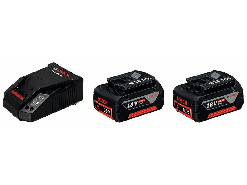 Začetni komplet baterij Bosch 2x GBA 18V, 4,0Ah M-C, Polnilnik AL 1860 CV 1600A002F8 