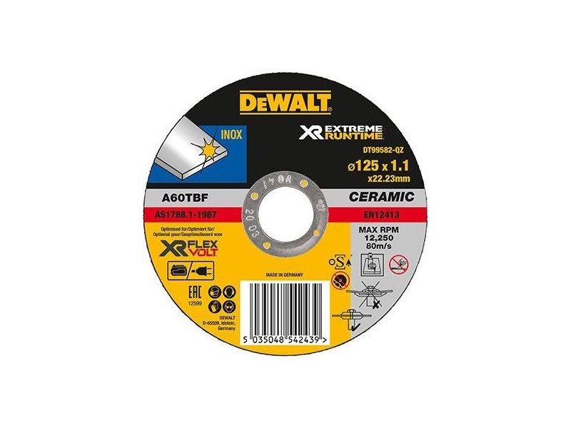 Rezalna plošča DeWalt, INOX, dimenzije: 125x1,1x22,23mm DT99582