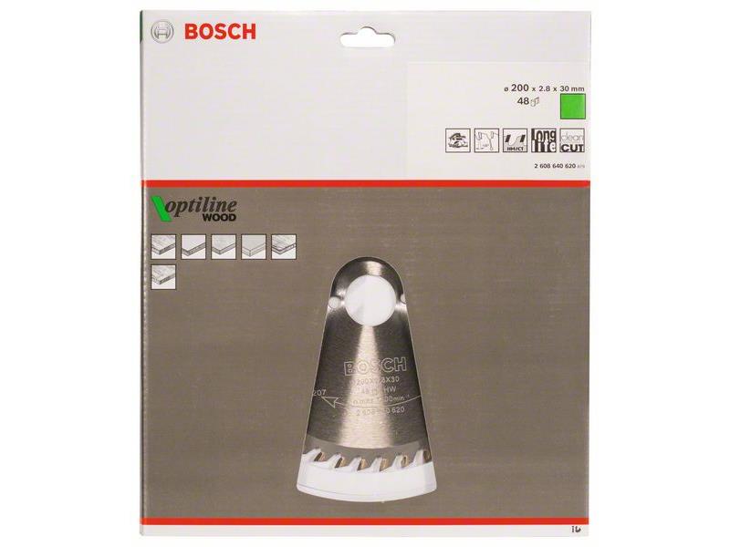 List krožne žage Bosch Optiline Wood, Dimenzije: 200x30x2,8mm, Zob: 48, 2608640620