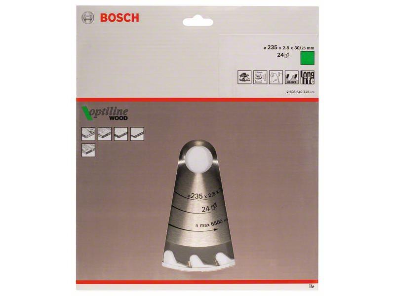 List krožne žage Bosch Optiline Wood, Dimenzije: 235x30/25x2,8mm, Zob: 24, 2608640725