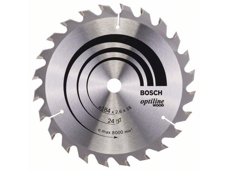 List krožne žage Bosch Optiline Wood, Dimenzije: 184x16x2,6mm, Zob: 24, 2608640817