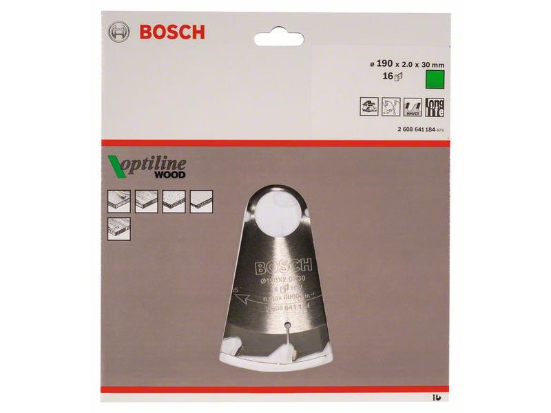 List krožne žage Bosch Optiline Wood, Dimenzije: 190x30x2mm, Zob: 16, 2608641184
