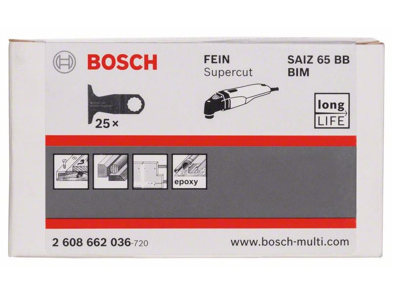 Bimetalen potopni žagin list Bosch SAIZ 65 BB Wood and Nails, Dimenzije: 40x65mm, 2608662036