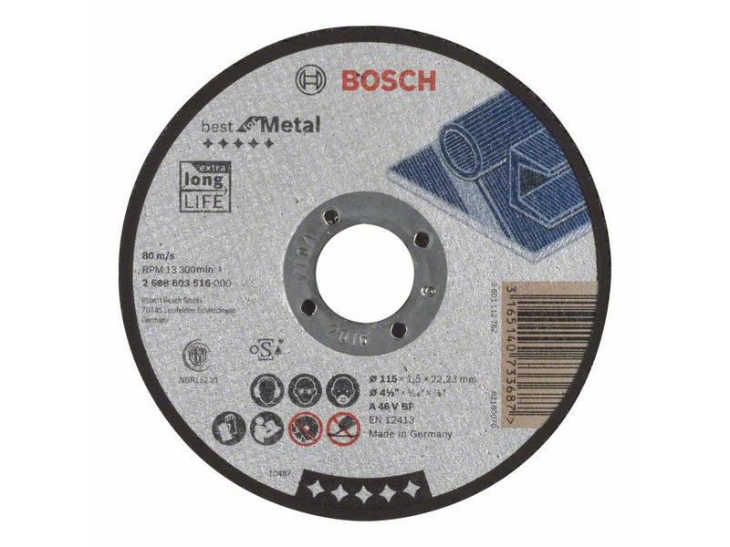 Ravna rezalna plošča Bosch Best for Metal A 46 V BF, Pakiranje: 25kos, Dimenzije: 115x22.23x1.5mm, 2608603516