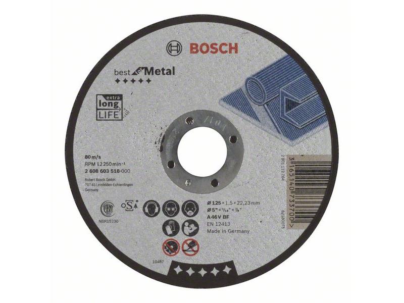 Ravna rezalna plošča Bosch Best for Metal A 46 V BF, Pakiranje: 25kos, Dimenzije: 125x22,23x1,5mm, 2608603518