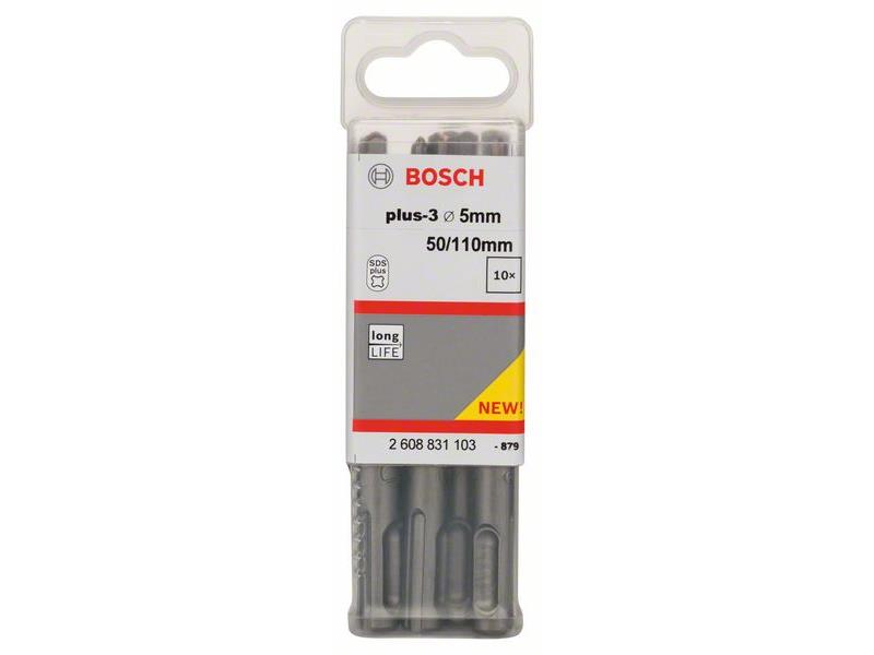 Udarni svedri Bosch SDS-plus-3, Dimenzije: 5 x 50 x 110 mm, Pakiranje po 10 kosov