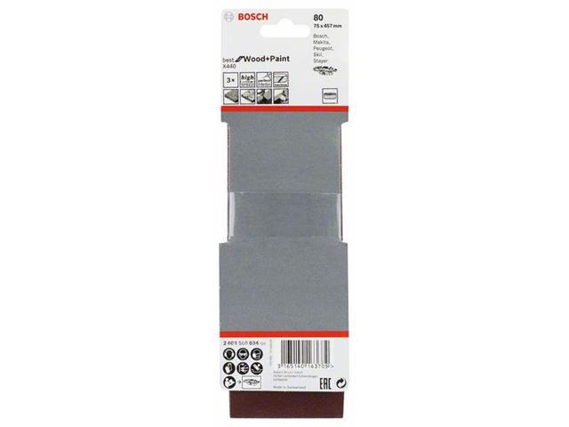 3-delni komplet brusilnih trakov Bosch X440, Dimenzije: 75 x 457 mm, Zrnatost: 80, 2608606034