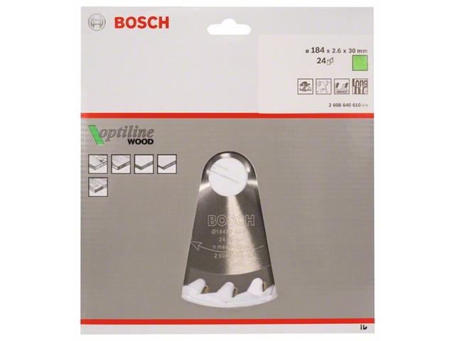 List krožne žage Bosch Optiline Wood, Dimenzije: 184x30x2,6mm, Zob: 24, 2608640610