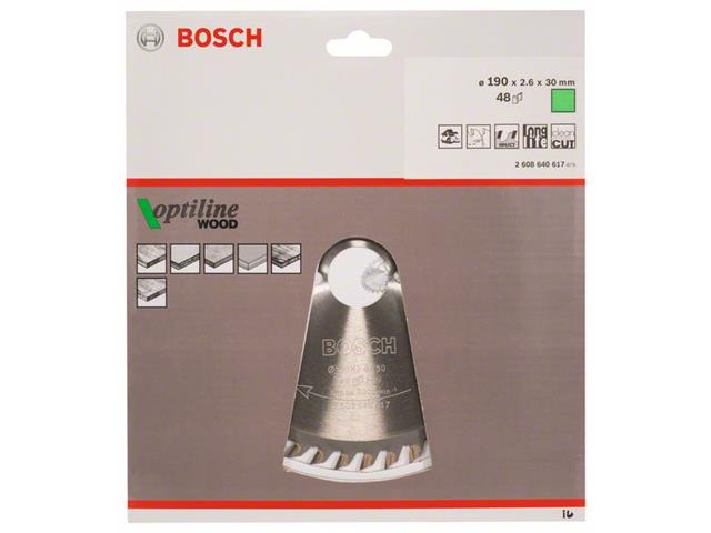 List krožne žage Bosch Optiline Wood, Dimenzije: 190x30x2,6mm, Zob: 48, 2608640617