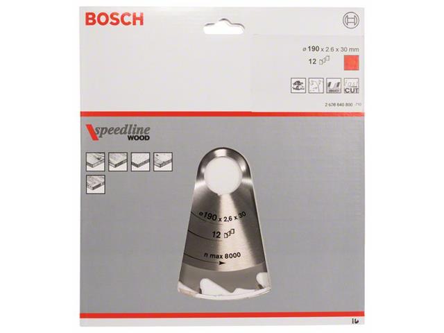 List krožne žage Bosch Speedline Wood, Dimenzije: 190x30x2,6mm, Zob: 12, 2608640800