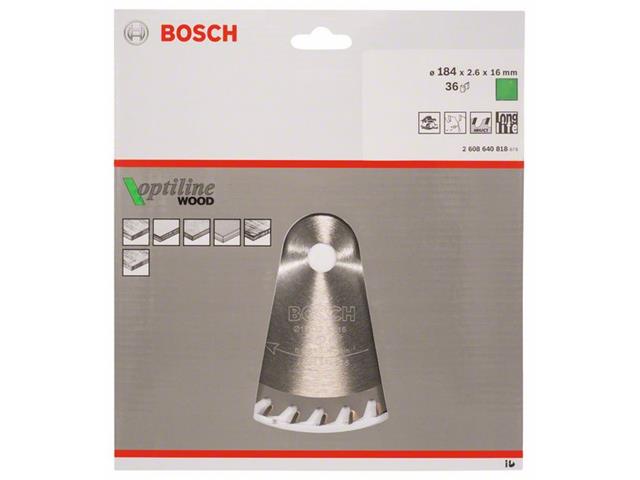 List krožne žage Bosch Optiline Wood, Dimenzije: 184x16x2,6mm, Zob: 36, 2608640818