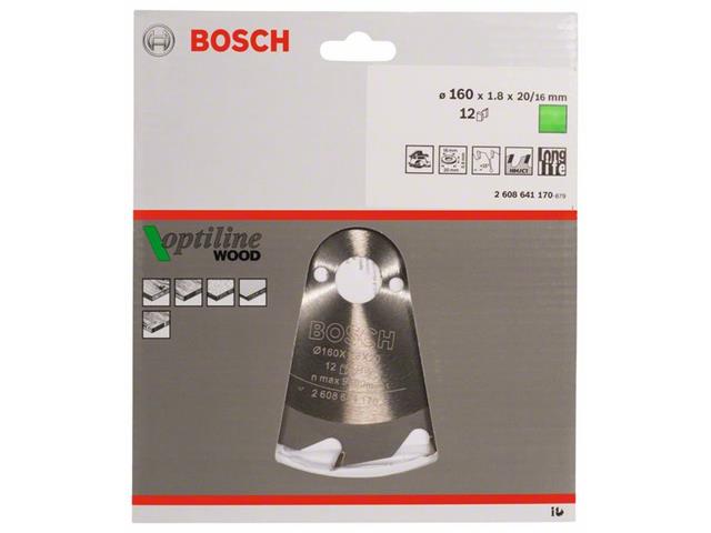 List krožne žage Bosch Optiline Wood, Dimenzije: 160x20/16x1,8mm, Zob: 12, 2608641170