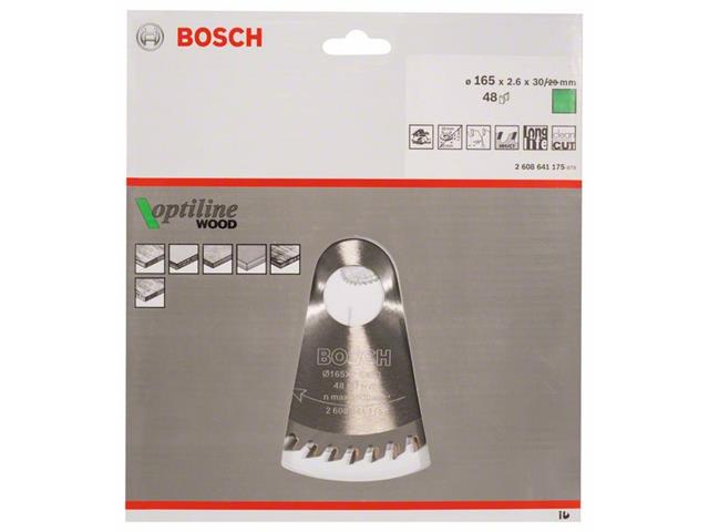 List krožne žage Bosch Optiline Wood, Dimenzije: 165x30x2,6mm, Zob: 48, 2608641175