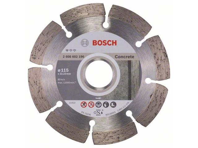 Diamantna rezalna plošča Bosch Standard for Concrete, Dimenzije: 115x22,23x1,6x10mm, 2608602196