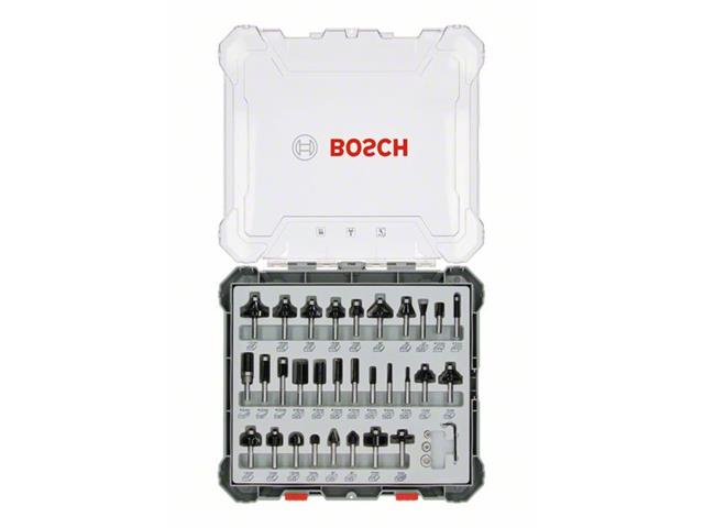 30-delni komplet mešanih rezkarjev Bosch s 8-milimetrskim vpenjalnim steblom, 2607017475