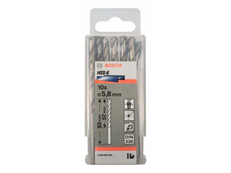 Sveder za kovino Bosch HSS-G, DIN 338, Dimenzije: 5.8x57x 83mm, Pakiranje: 10 kos., 2608595065