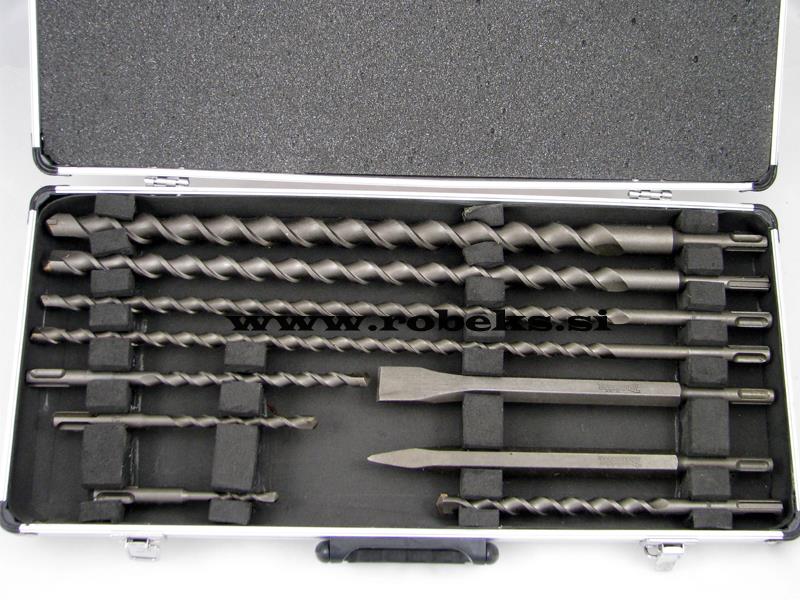 10-delni set svedrov in dlet Makita SDS-Plus, 6x110 mm, 8x160 mm, 10, 12x210 mm, 10, 12, 16, 20x46mm, 250mm, 20x250mm, D-42385