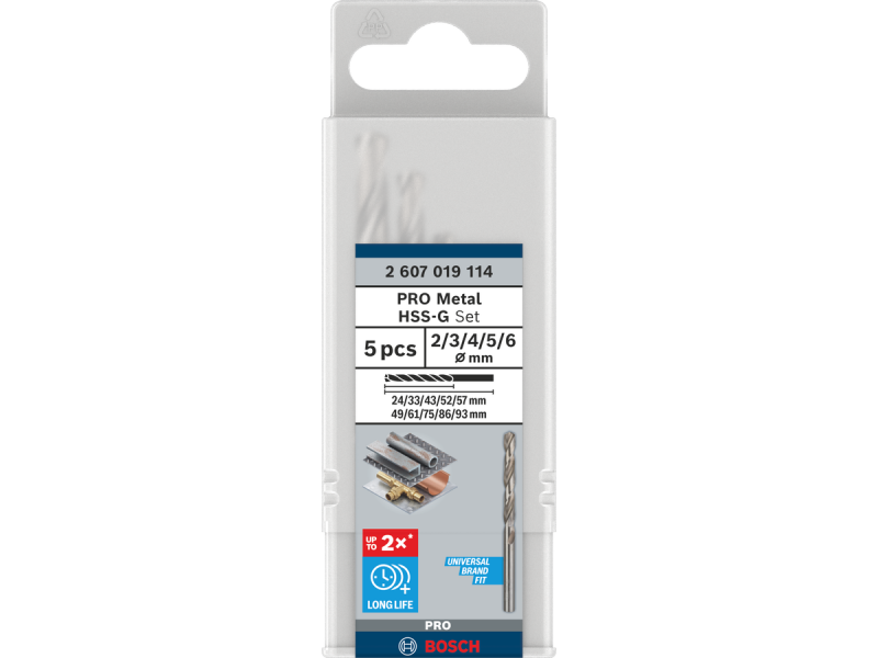 Komplet spiralnih svedrov Bosch PRO Metal HSS-G, 5 kosov, 2607019114