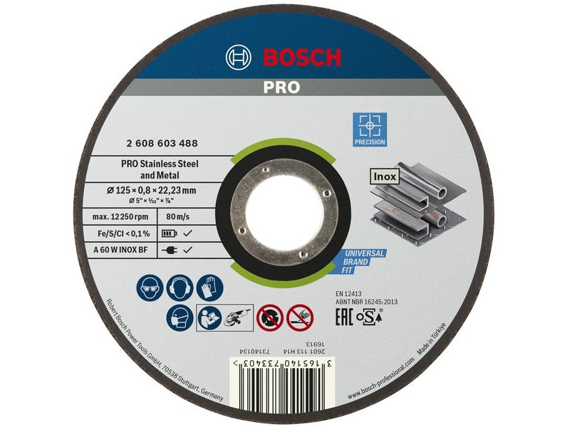 Vezana rezalna plošča Bosch PRO Stainless Steel and Metal, 125 x 0,8 x 22,23 mm, ravna, 2608603488