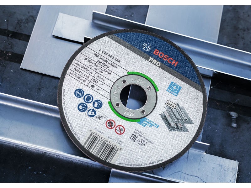 Vezana rezalna plošča Bosch PRO Stainless Steel and Metal, 125 x 0,8 x 22,23 mm, ravna, 2608603488