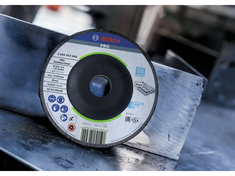 Brusna plošča Bosch PRO Stainless Steel, 125 x 6 x 22,23 mm, 2608602488