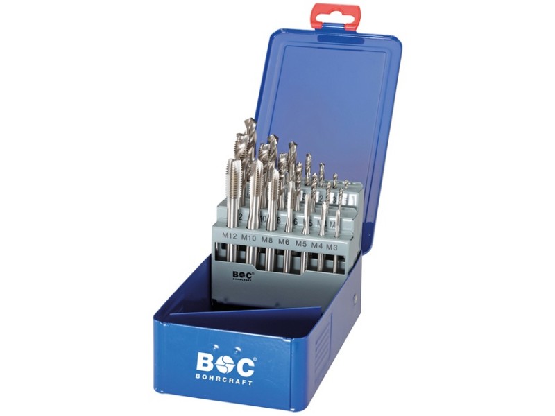 21-delni set strojnih navojnih svedrov Bohrcraft DIN 371 HSS-E (Co 5) M, Oblika B in C, M3-M12, 41421410021
