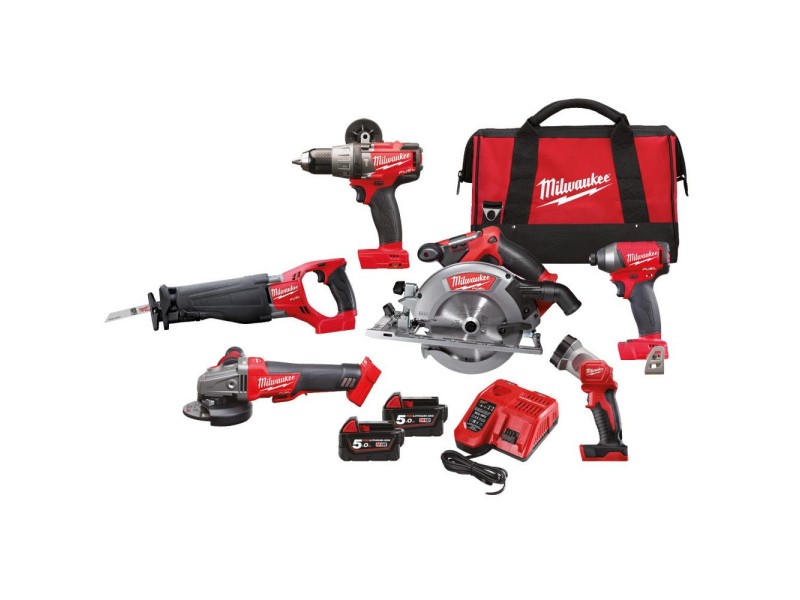 Akumulatorski set Milwaukee M18 FPP6A-502B (FPD, FID, CCS 55, CSX, CAG-115XPD, T-LED), Li-Ion 2x Aku.: 5,0 Ah, 4933451243   