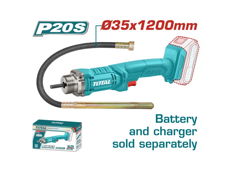Akumulatorski vibrator za beton Total 2300rpm/20V/2.0Ah-7.5Ah/P20S, TCVLI202301