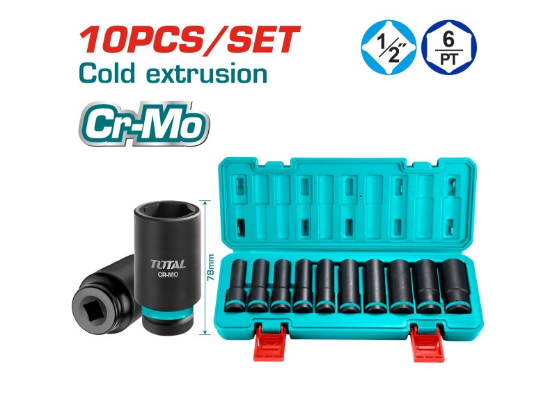 10-delni set 1/2” nastavkov Total za udarni ključ / INDUSTRIAL, THKISD12102L