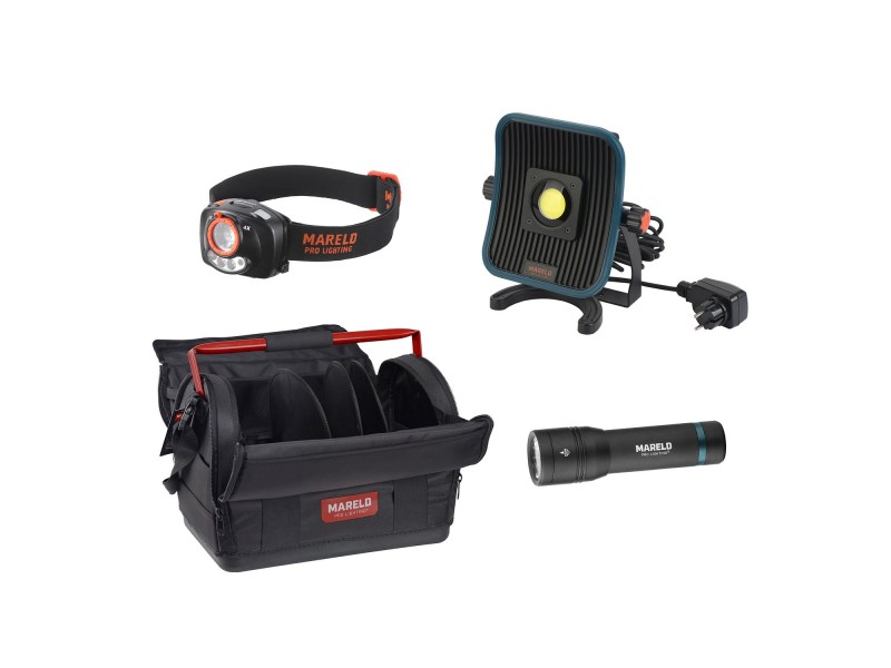 Komplet Mareld treh svetilk v torbi, delovna setilka Blaze 2500, naglavna svetilka Gleam 200, ročna aku. svetilka Nimbus 450 RE, 690089990