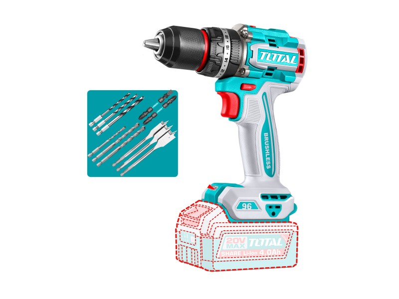 Kompaktni brezkrtačni akumulatorski vrtalnik Total 2000prm/96Nm/P20S/ INDUSTRIAL, TIDLI209681