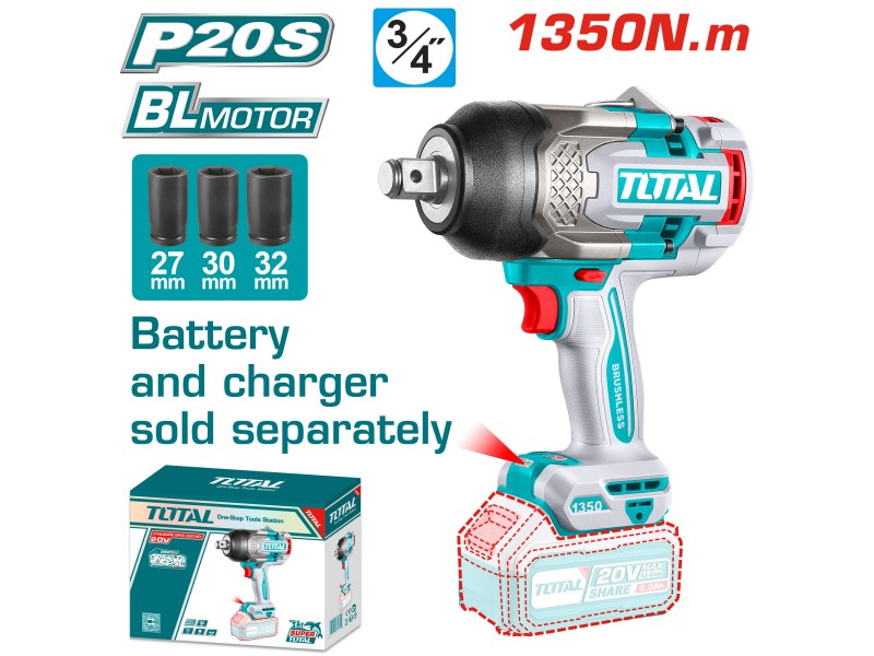 Akumulatorski udarni vijačnik Total 1350Nm/3/4”/ INDUSTRIAL, TIWLI201351