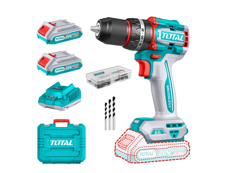 Kompaktni brezkrtačni akumulatorski vrtalnik Total 2000prm/66Nm/P20S/ INDUSTRIAL, TIDLI20668E