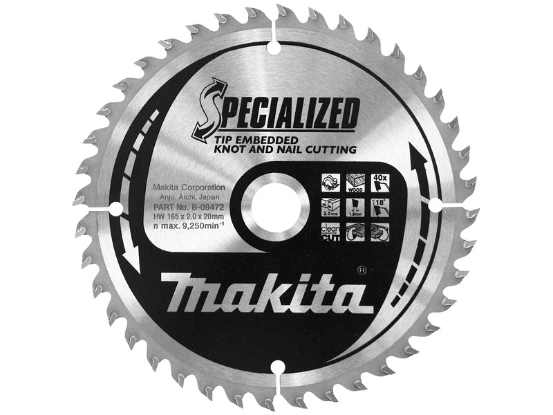 TCT Specialized žagin list Makita, Dimenzije: 165x2x20mm, Zob: 40, B-09472