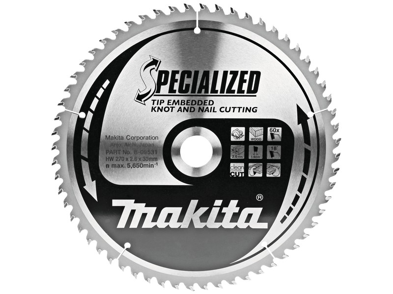 TCT žagin list Makita, Dimenzije: 270x2,6x30mm, Zob: 60, B-09531