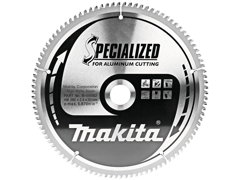 TCT Specialized žagin list za aluminij Makita, Dimenzije: 260x3x30mm, Zob: 100, B-33336