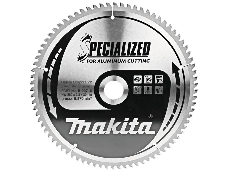 TCT Specialized žagin list za aluminij Makita, Dimenzije: 260x2,8x30mm, Zob: 80, B-33386