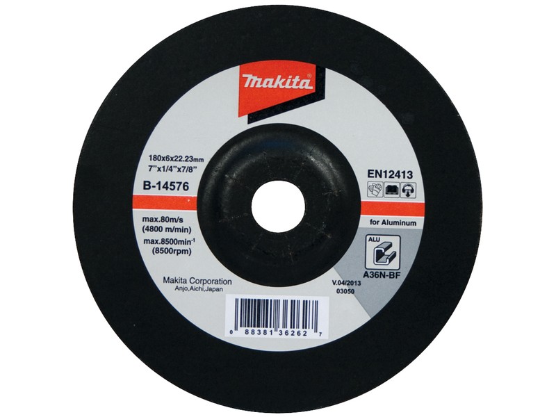 Vbočena brusilna plošča Makita, Dimenzije: 125x6x22,23mm, Zrnatost: 36, B-17653