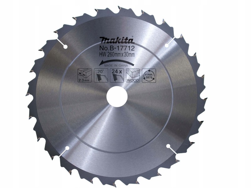 TCT žagin list Makita, Dimenzije: 260x30x2,3, Zob: 24, B-17712