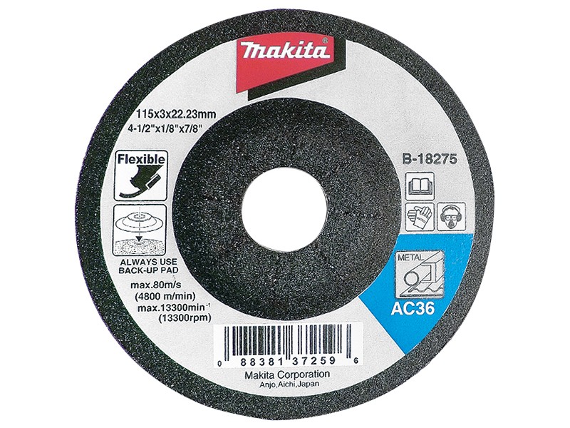 Upogljiva brusilna plošča Makita, Dimenzije: 125x3x22,23mm, Zrnatost: 46, B-18328