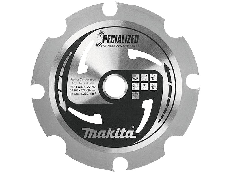 PCD žagin list Makita, za cementne plošče z vlakni, Dimenzije: 165x2,3x20, Zob: 4, B-33685