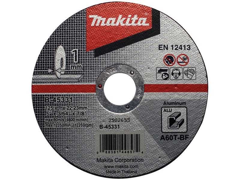 Tanka rezalna plošča z aluminij Makita, Dimenzije: 125x1x22,23mm, Zrnatost: 60, B-45331