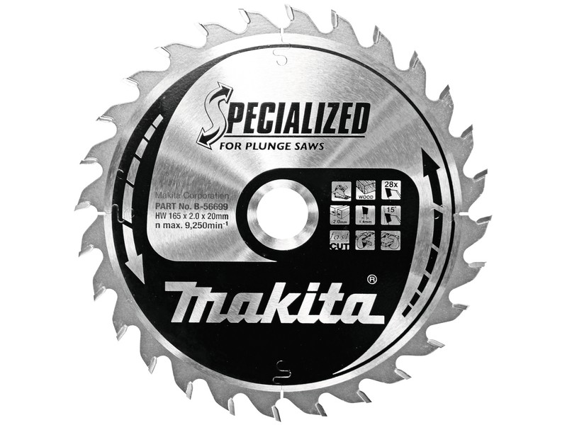 TCT žagin list Makita, les-grobi rez, Dimenzije: 165x20mm, Zob: 28, B-56699